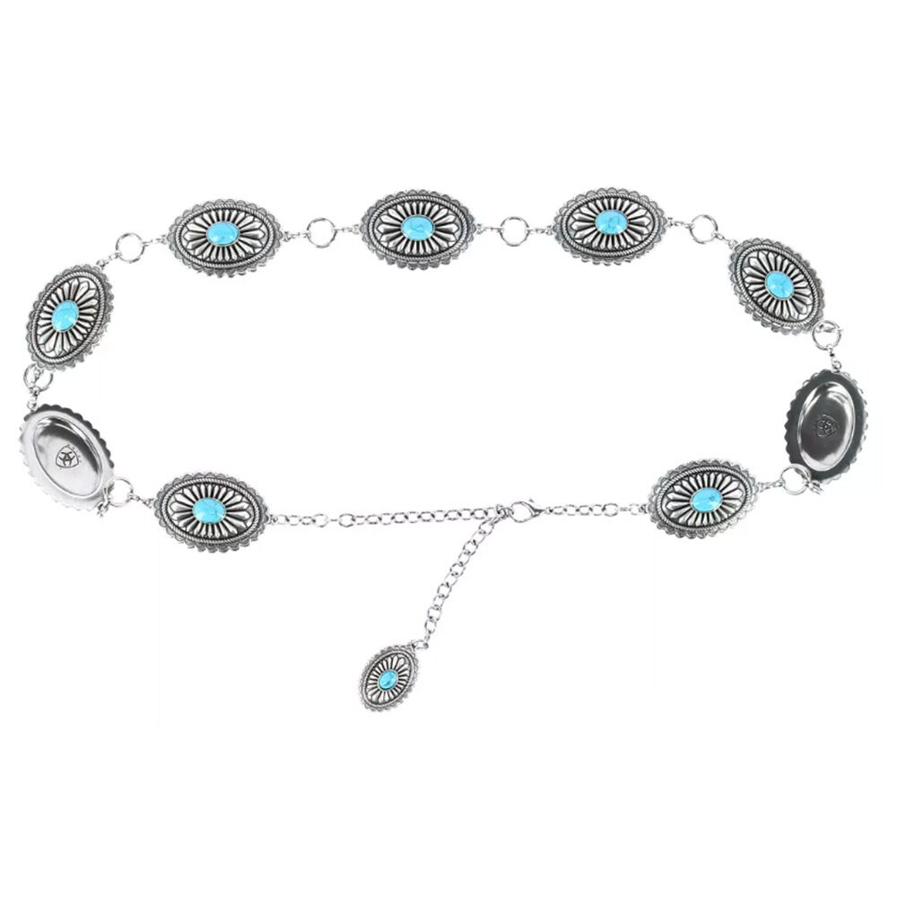 image of Women's Belt- Silver Chain with Concho and Turquoise
