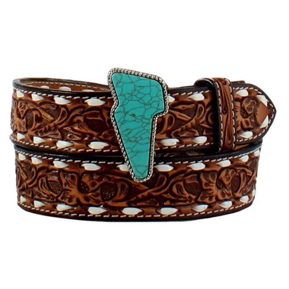 image of Women's Belt- Angel Ranch Leather with Turquoise Lightning Bolt