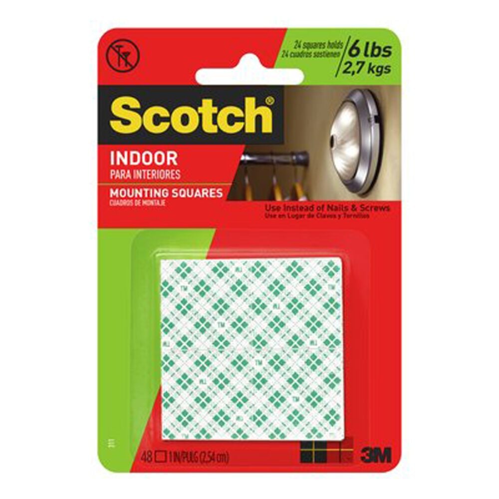 image of 3M Scotch Indoor White Mounting Squares, 1 in x 1 in, 48 pack
