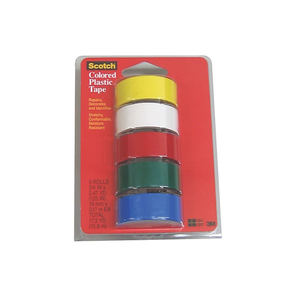 image of 3M Scotch Colored Plastic Tape, 3/4 in x 125 in, 5 pack