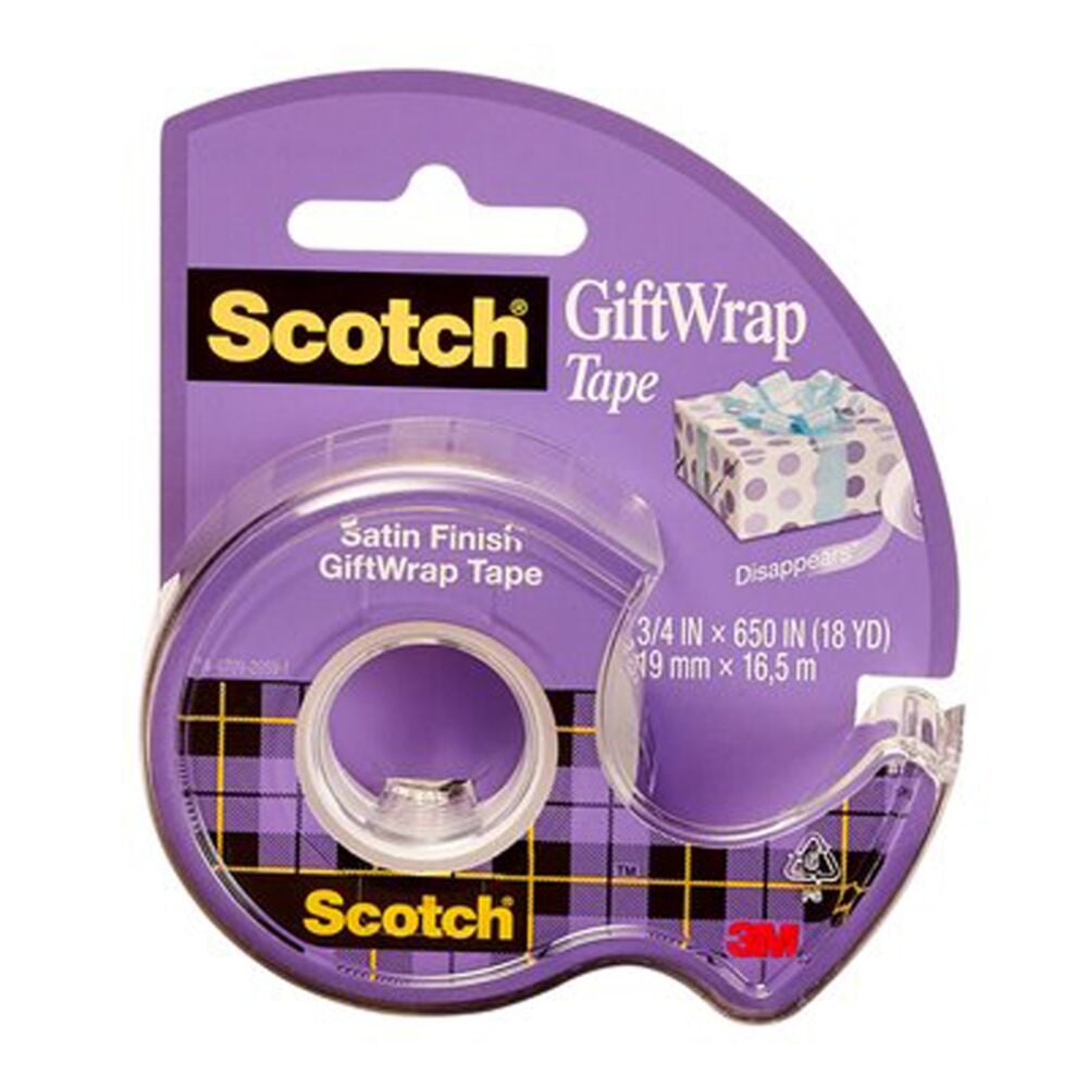 image of 3M Scotch Giftwrap Tape Dispensered Roll, 3/4 in x 650 in