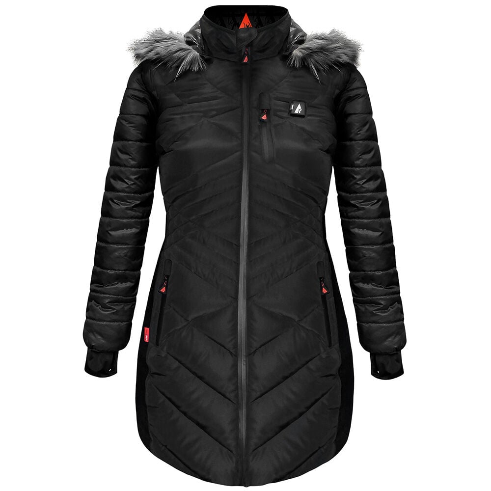 image of Women's 5V Battery Heated Long Puffer Jacket W/ Fur Hood