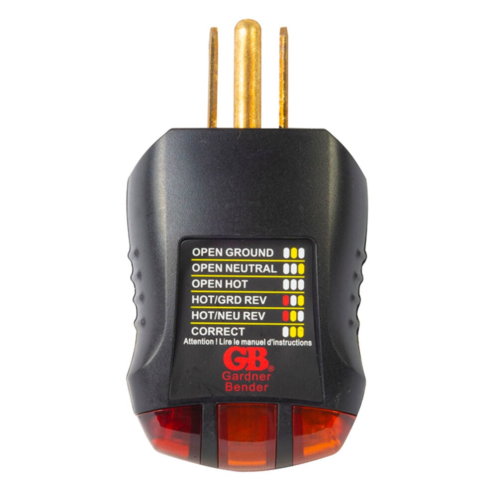 image of GRT-3500 Outlet Receptacle Tester & Circuit Analyzer, Indicates 5 Wiring Errors, Easy Read Chart, Comfort Grip, 120 VAC