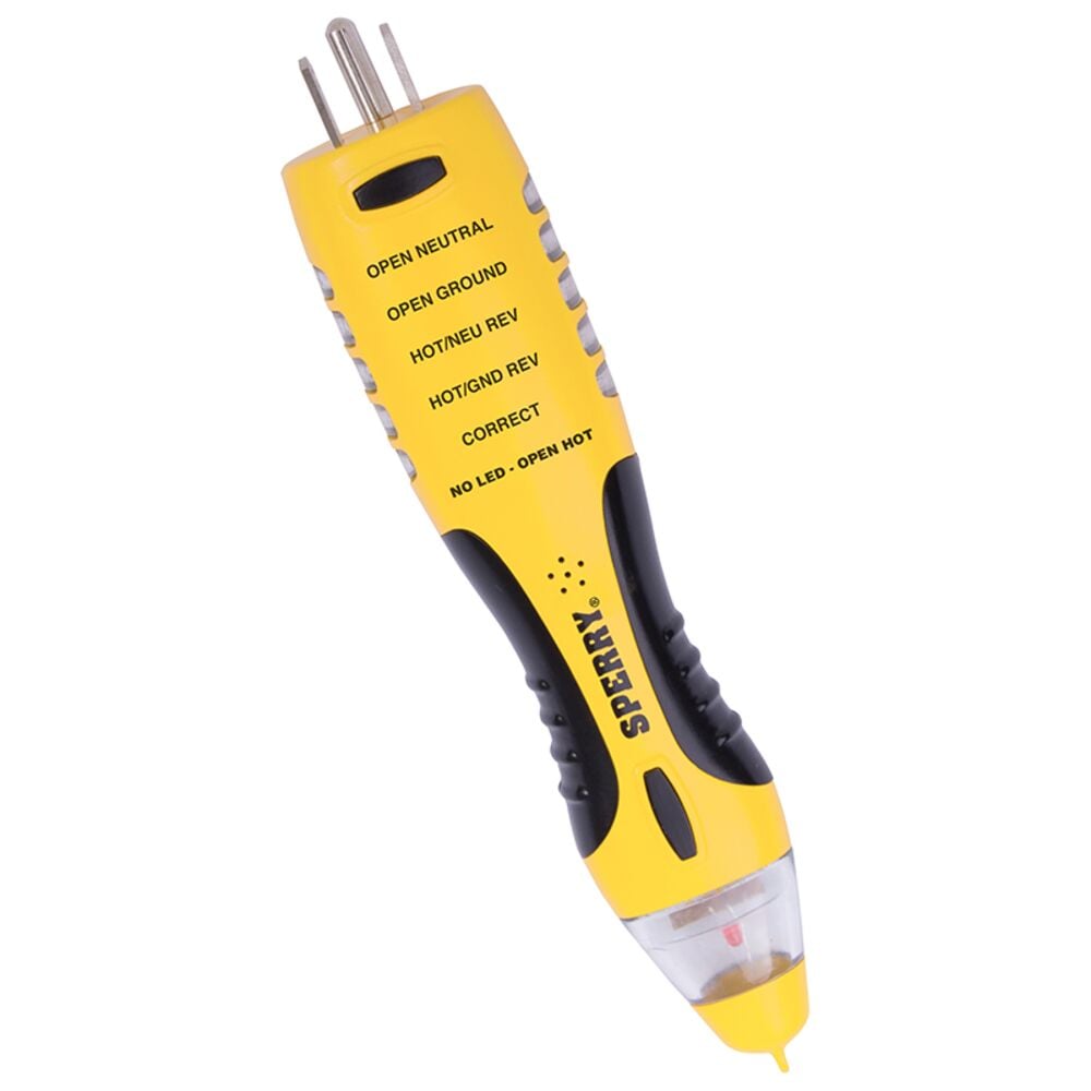 image of Sperry Instruments VD7504GFI DualCheck 2-in-1 Non-Contact Voltage Detector + GFCI Outlet Circuit Analyzer, 360 Visual & Audible Indicators, 50-1000V AC, 250 lb. Crush Rating