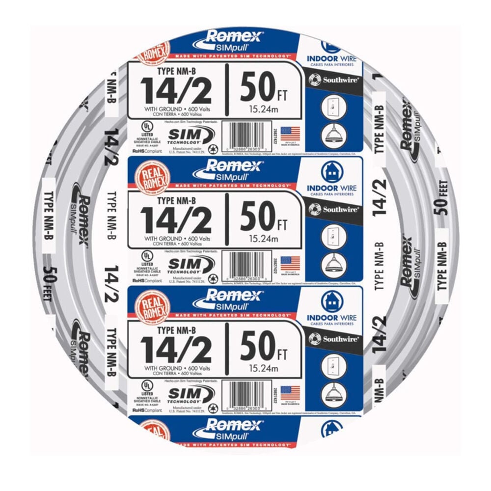 image of Building Wire 14 Ga, 2 Conductor 15 Amp 600 V 90 Deg C 50-ft White