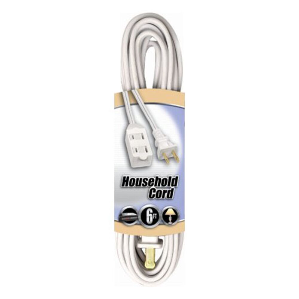 image of Extension Cord, White, 16/2, 6 ft