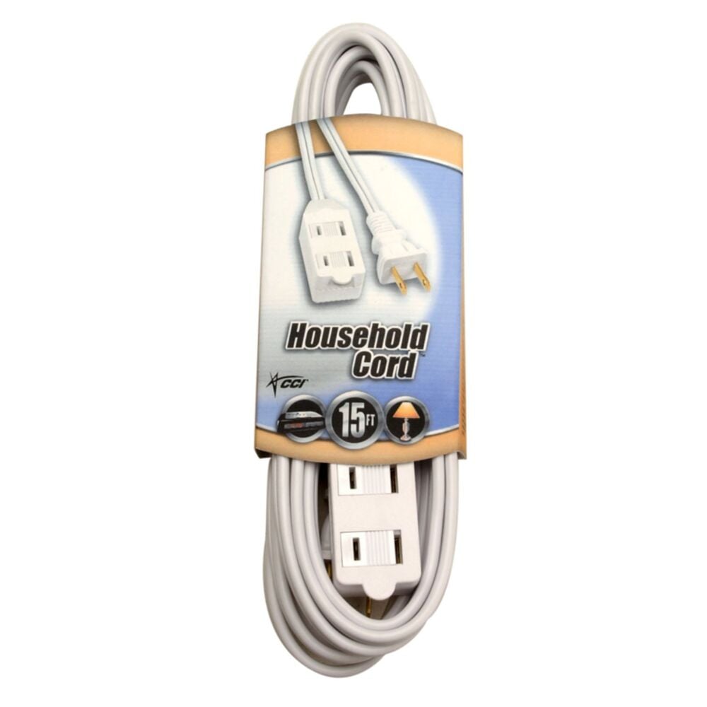 image of Woods Cable Extension Cord, White, 16/2, 15 ft