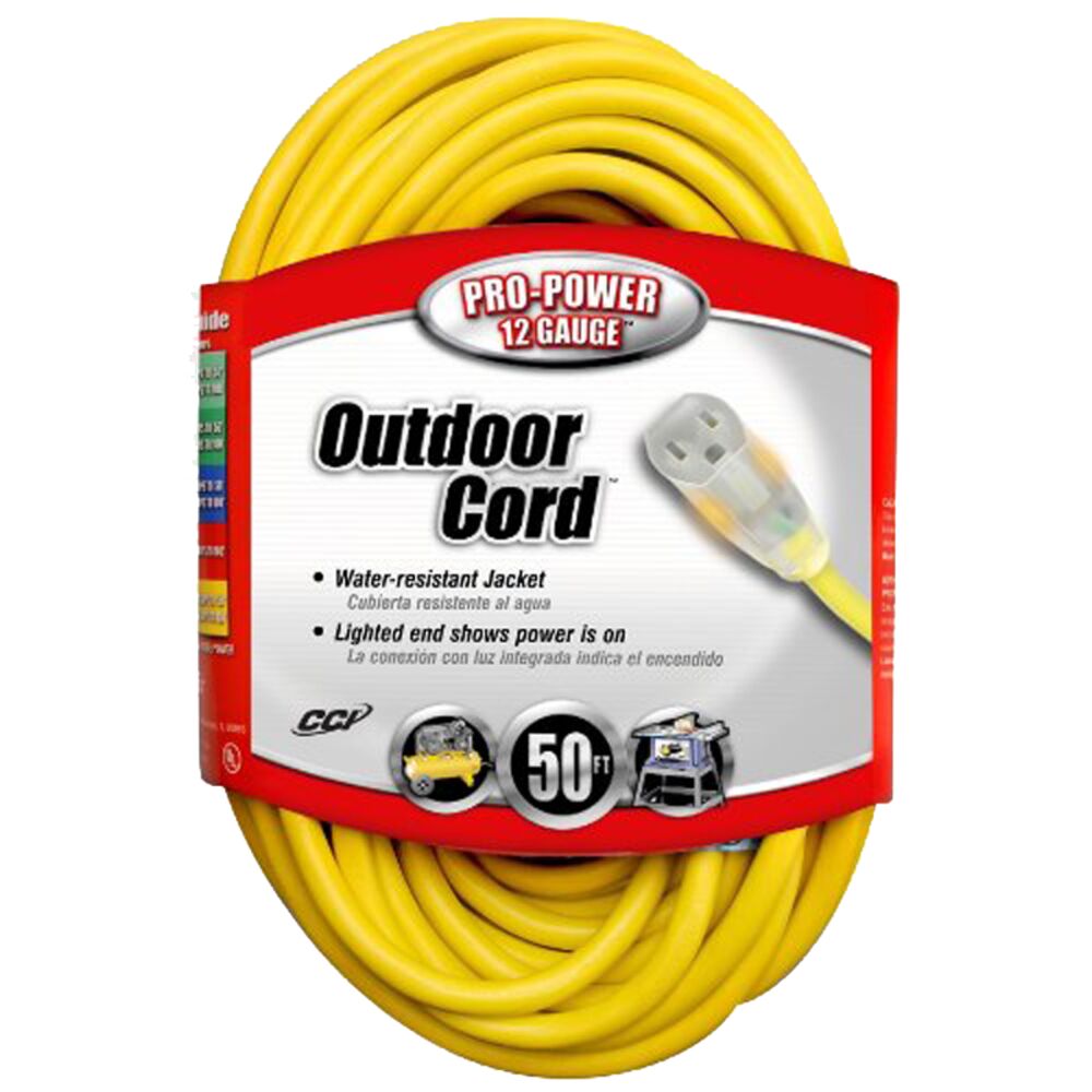 image of Extension Cord, Yellow, 12/3, 50 ft