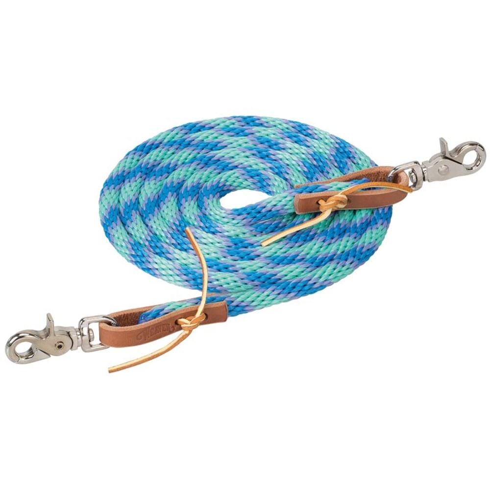 image of Poly Roper Reins with Scissor Snap, 3/8-inch x 8-foot, Mint/Lavender/French Blue