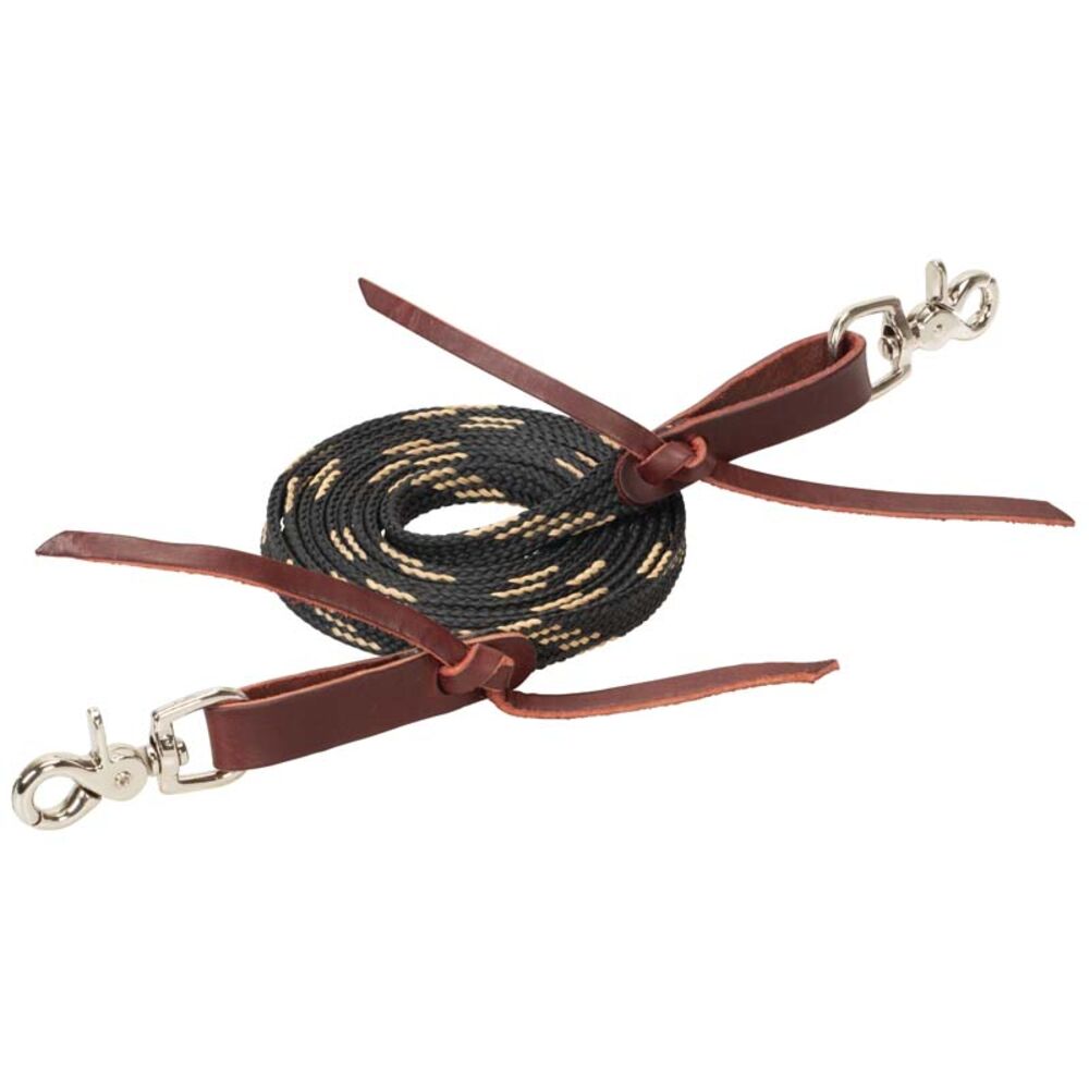 image of Flat Braided Competition Roper Rein- Black/Tan, 5/8 in x 8 ft