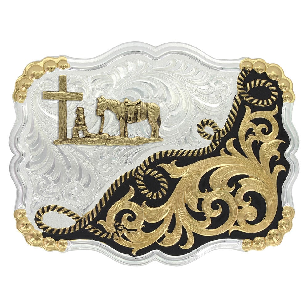 image of Two Tone Half-n- Half Rope Buckle with Christian Cowboy