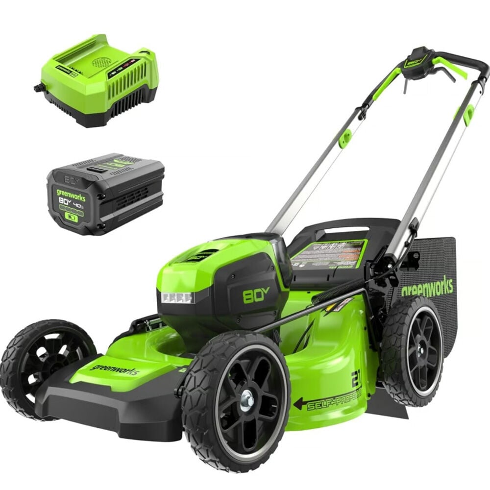 image of 80V 21 in Cordless Battery 4-in-1 Self-Propelled Lawn Mower with 4Ah Battery and Charger