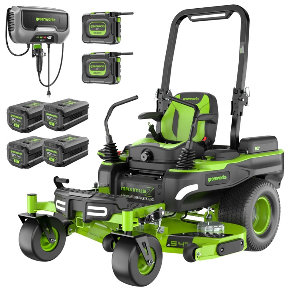 image of 80V 54 in MaximusZ Zero Turn Riding Mower with Two 16 Ah and Four 4 Ah Batteries and 1.5kW Charger