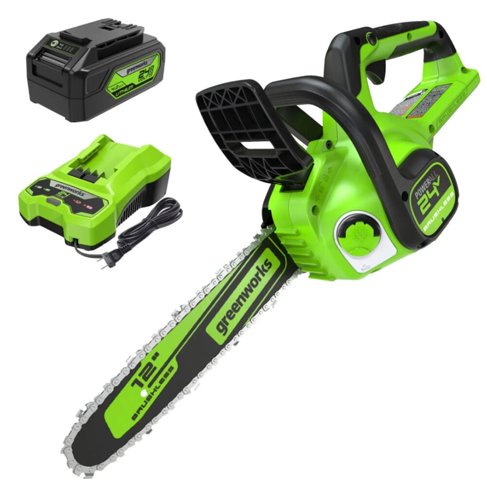 image of 24V 12 in Cordless Battery Chainsaw with 4Ah USB Battery and Charger