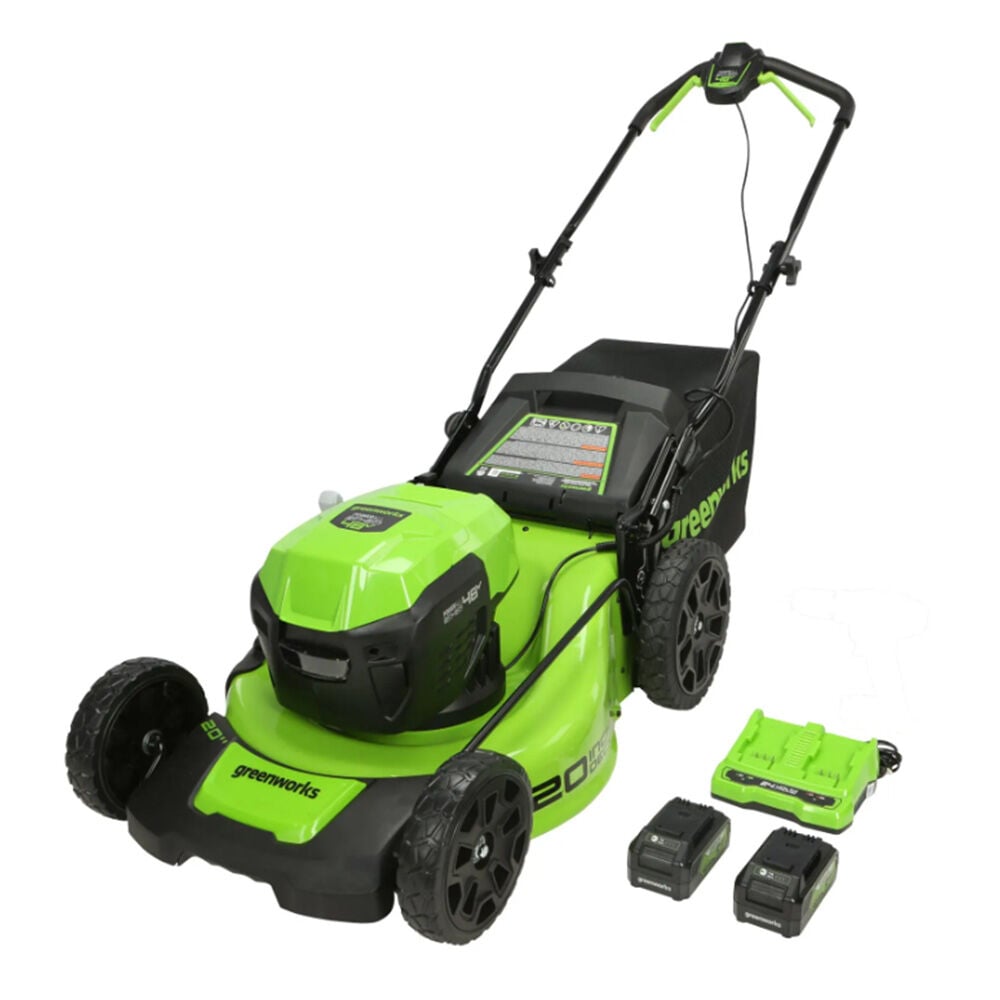 image of 48V 20 in Cordless Battery Push Mower with Two 4Ah USB Batteries and Dual Port Rapid Charger