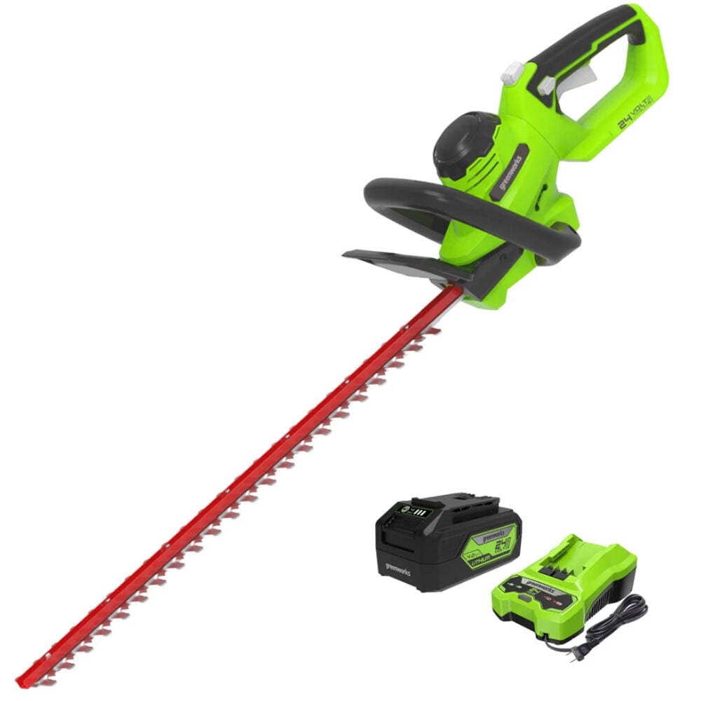 image of 24V 22 in Cordless Battery Hedge Trimmer with 4Ah USB Battery and Charger