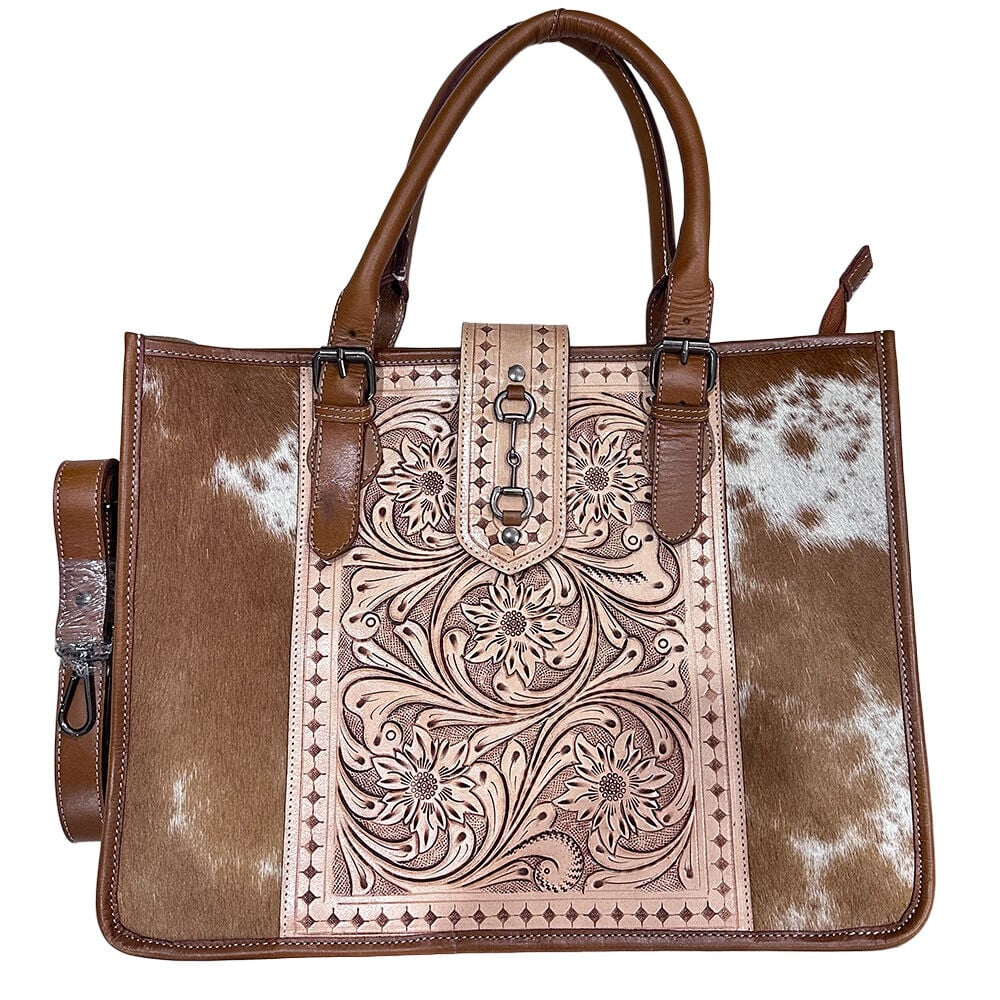 image of Women's Hairon Tooled Floral Tote Handbag
