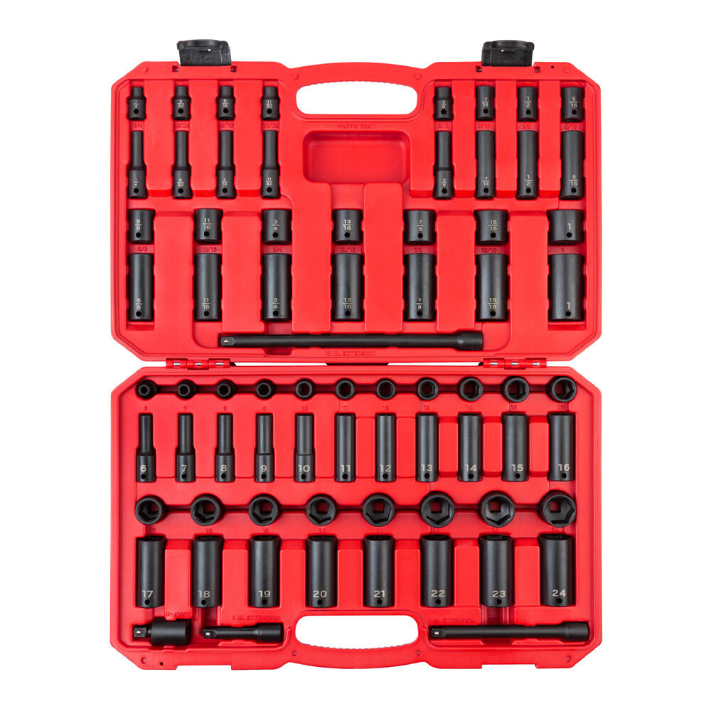image of 3/8 in Drive Shallow and Deep 6-Point Impact Socket and Accessory Set with Case, 72 pc