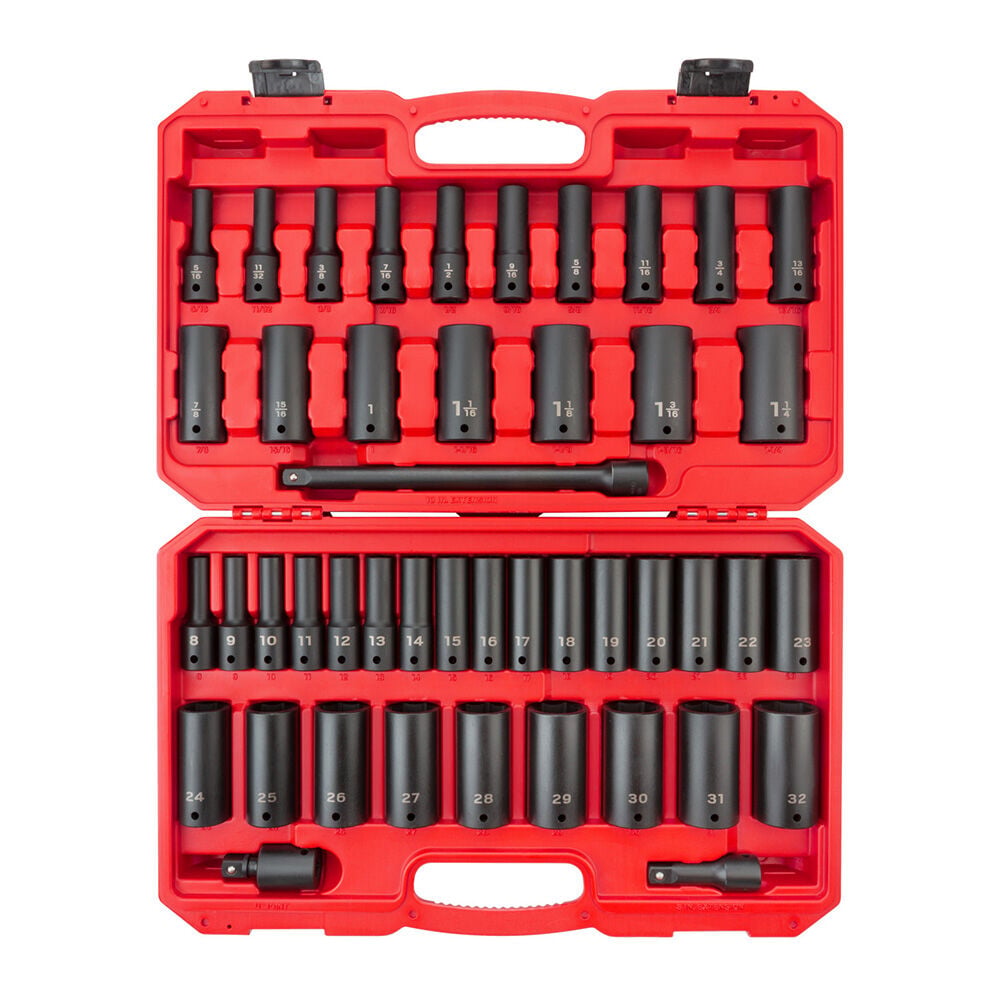 image of 1/2 in Drive Deep 6-Point Impact Socket and Accessory Set with Case, 45 pc