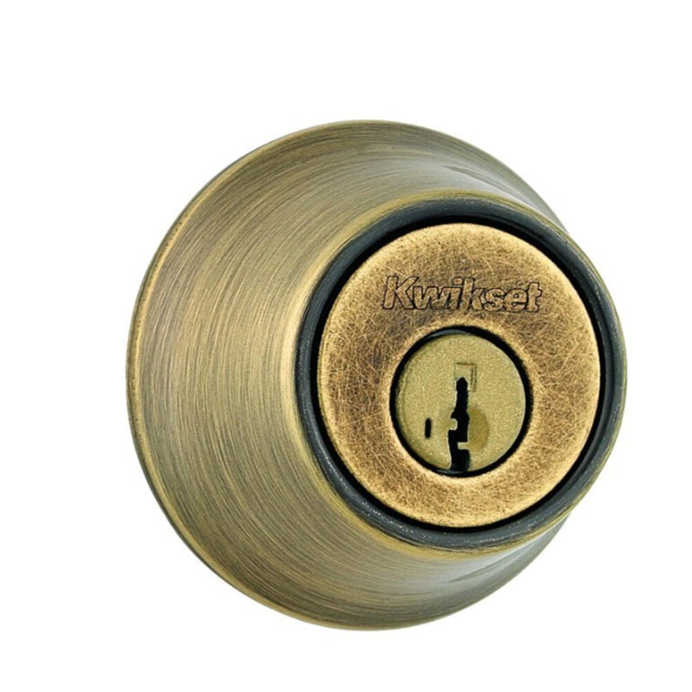 image of Security Single Cylinder Deadbolt, 1, Antique Brass