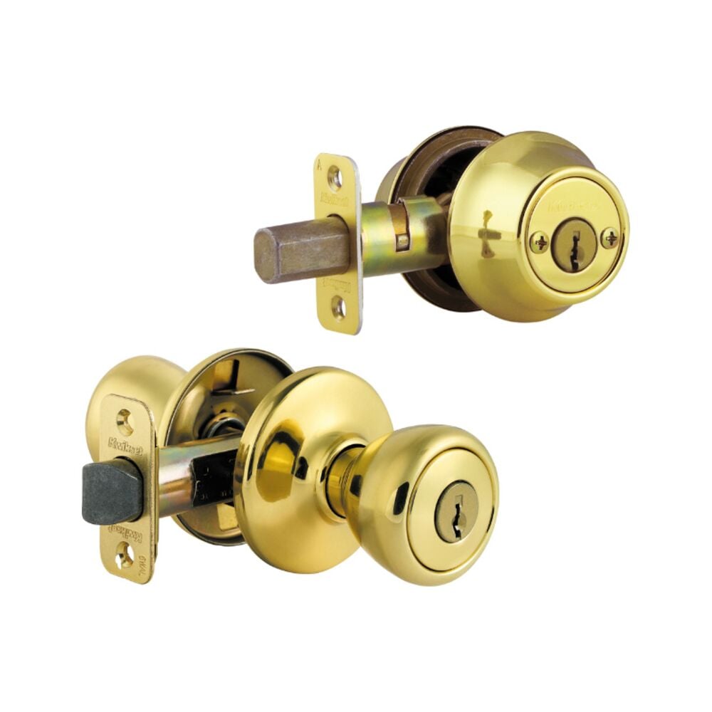 image of Door Knob and Deadbolt Combo Pack, Polished Brass