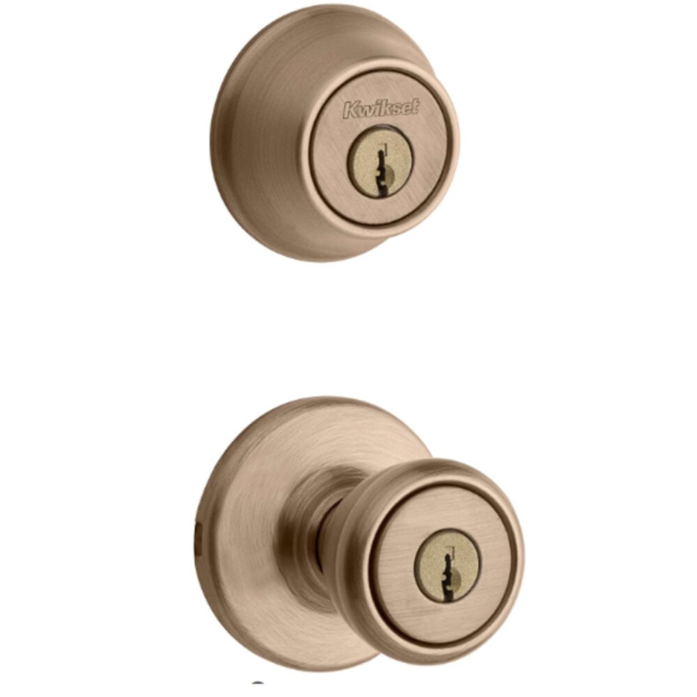 image of Tylo Antique Brass Entry Lock and Single Cylinder Deadbolt ANSI/BHMA Grade 3 1-3/4 in.