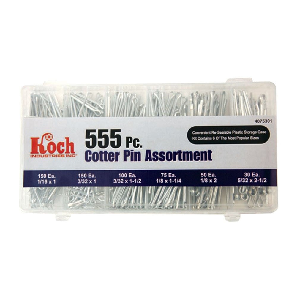 image of Cotter Pin Assortment, Zinc Plated Steel, 555-Piece