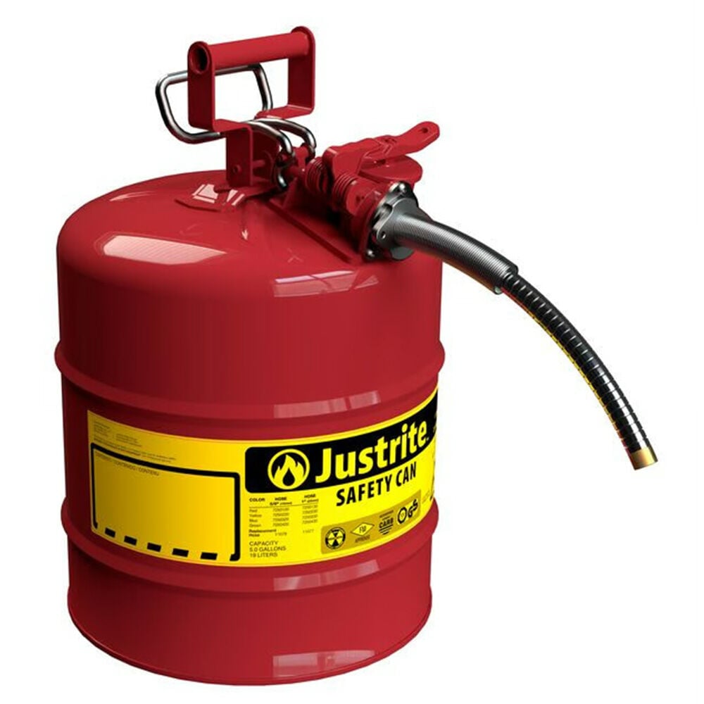 image of 5 gal Red Type II Steel Safety Can for Flammables with 5/8 in Metal Hose