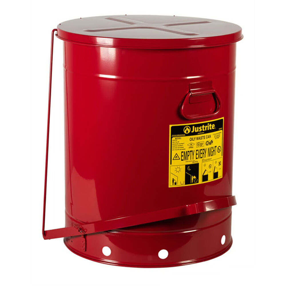 image of 21 gal Red Oily Waste Can- Hands-Free