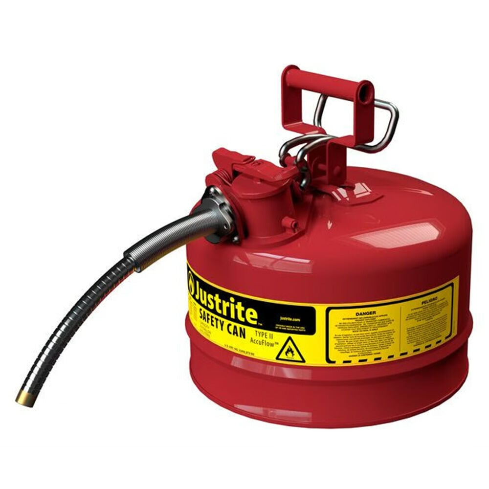 image of 2.5 gal red Type II Steel Safety Can for Flammables- 5/8 in Metal Hose