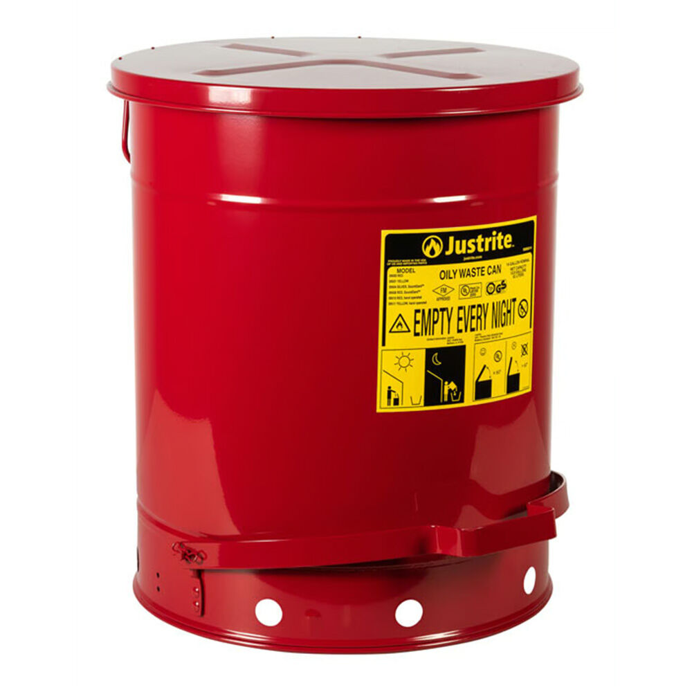image of 14 gal Red Oily Waste Can- Hands-Free