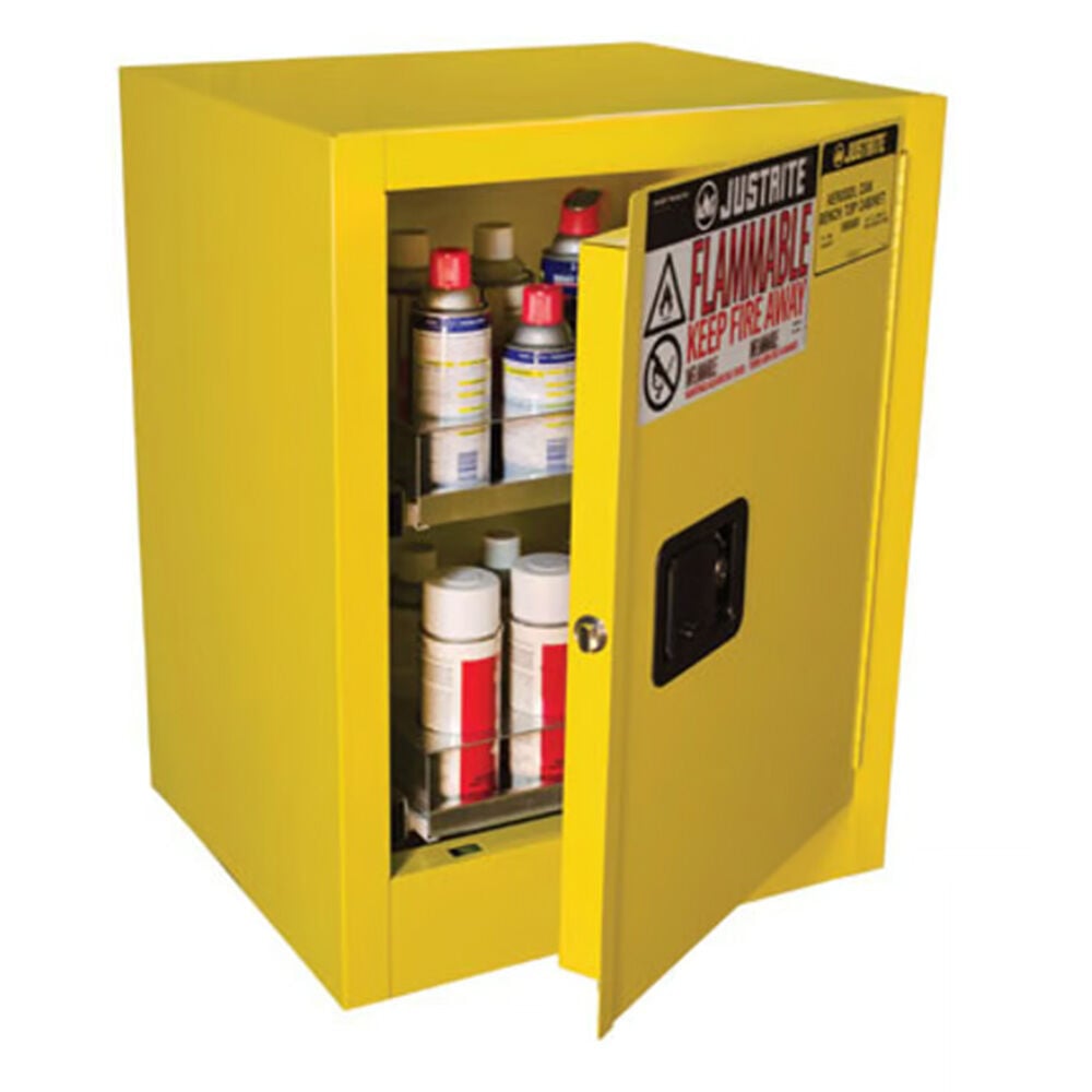 image of 24 Can Yellow Benchtop Flammable Cabinet- Manual Close