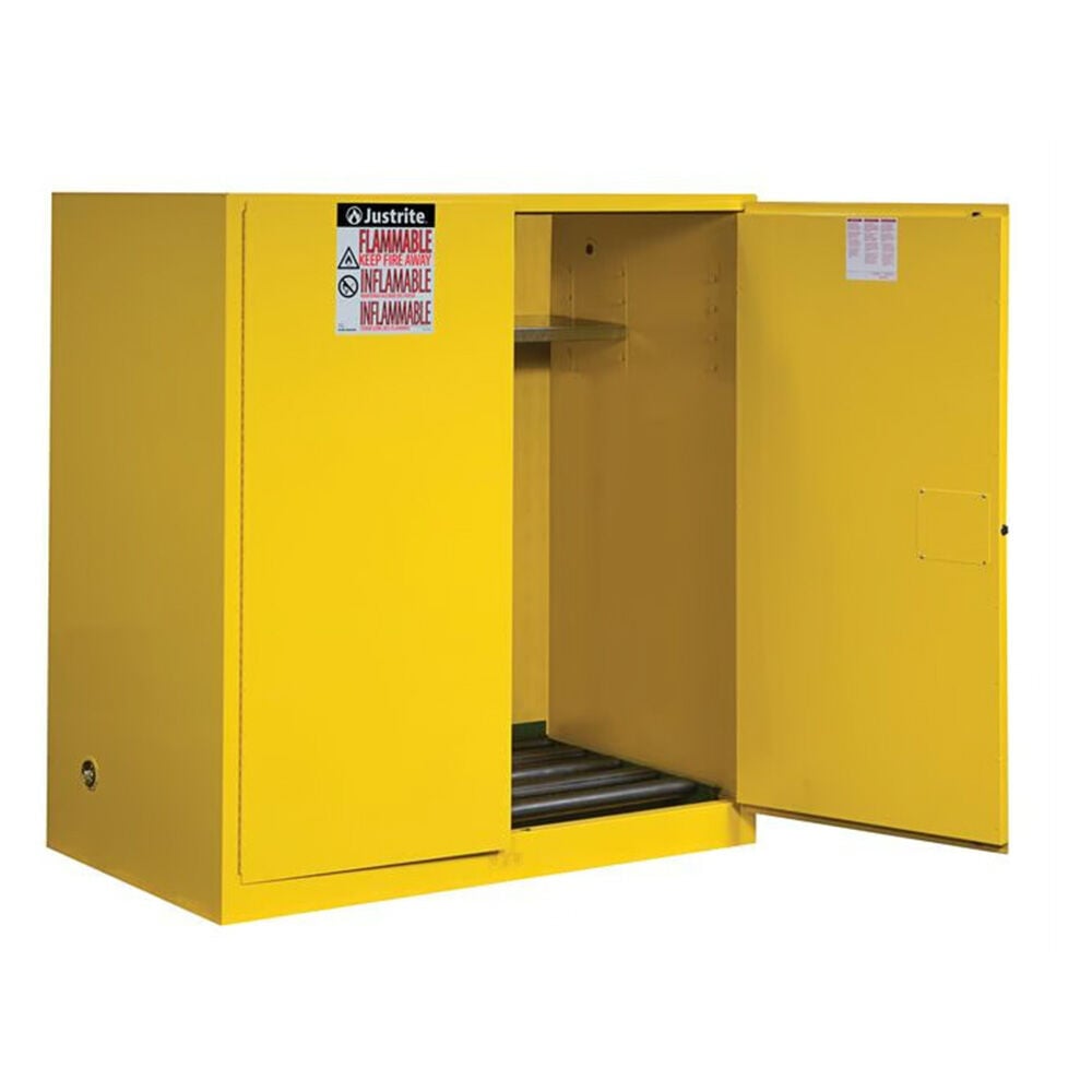image of 110 gal Yellow Flammable Cabinet With Drum Rollers- Manual Close