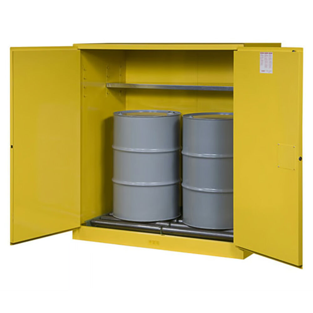 image of 110 gal Yellow Safety Cabinet with Drum Rollers- Self-Close Doors