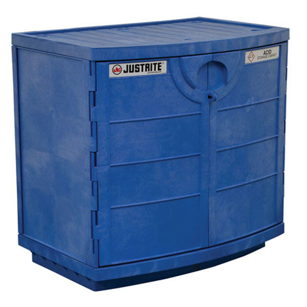 image of Blue Corrosives/Acids Plastic Safety Cabinet- Holds 36, 2.5-Liter Bottles, Manual Close