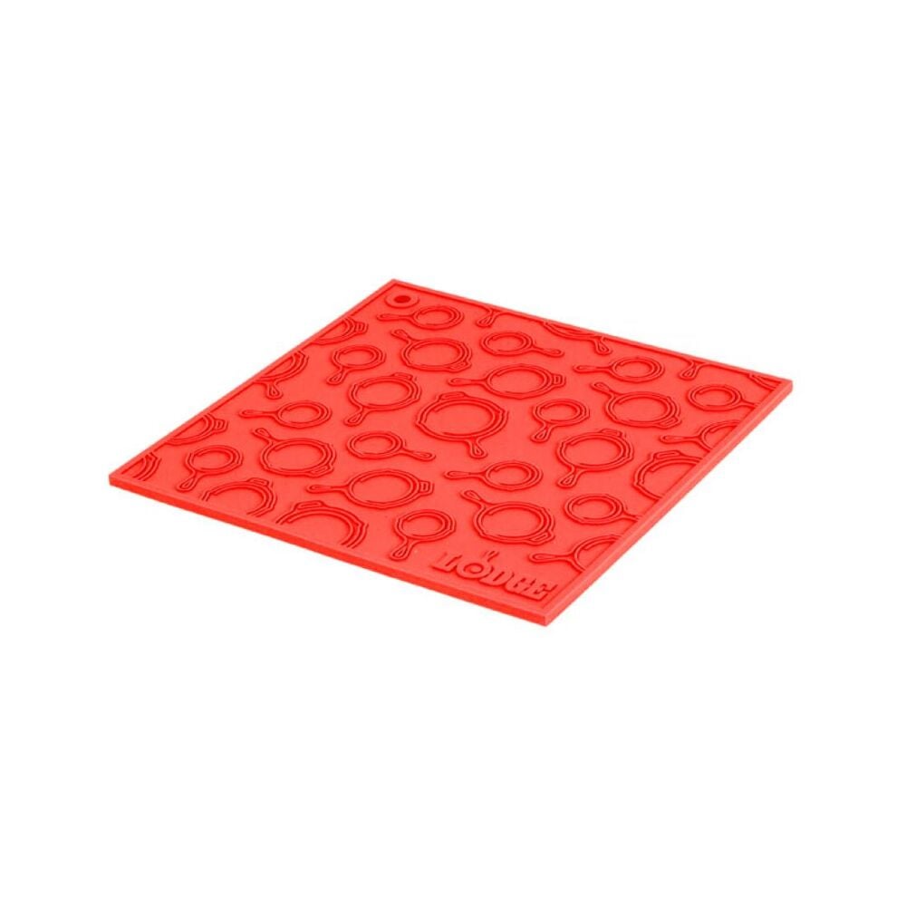 image of Square Silicone Trivet With Skillet Pattern - Red, 7 in.