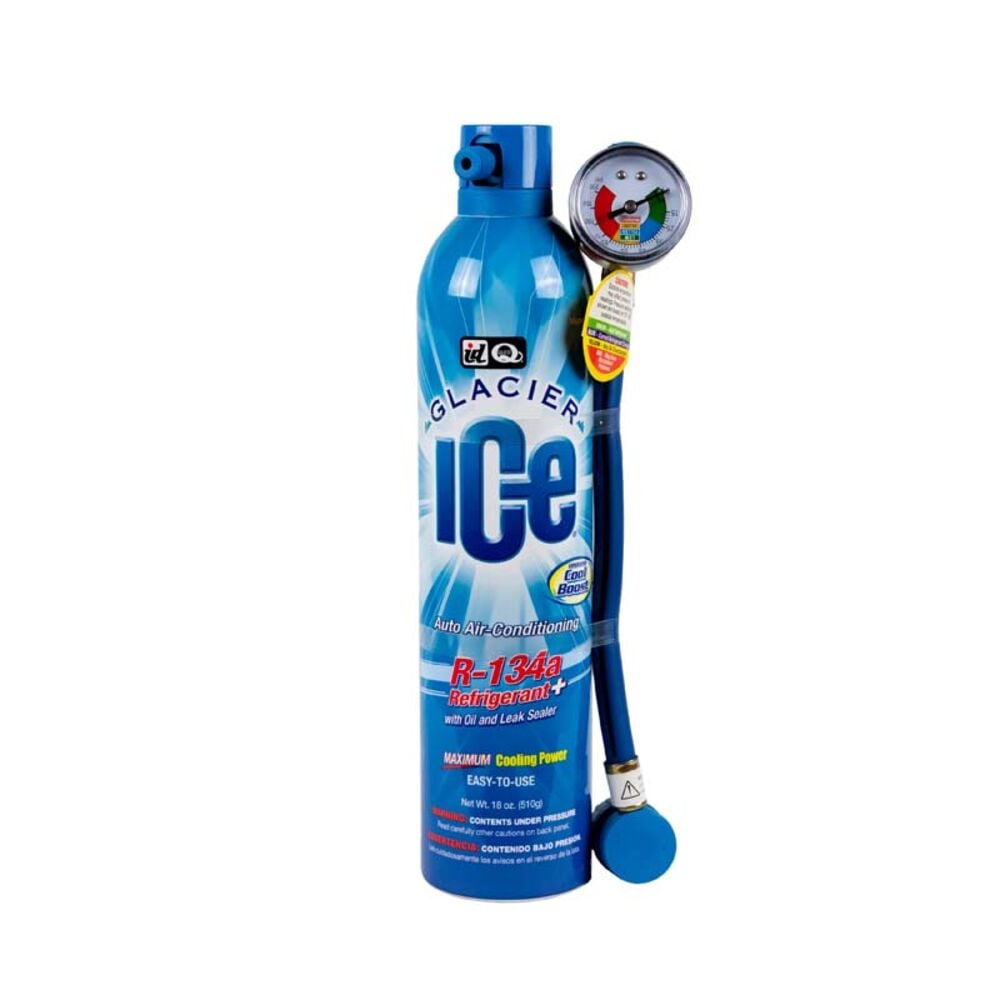image of Glacier Ice R-134A Refrigerant with Hose and Gauge