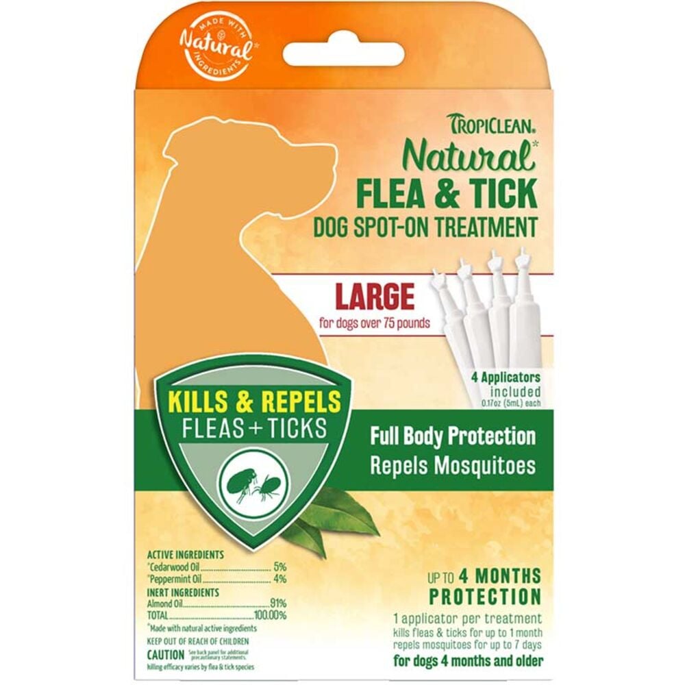 image of Natural Flea & Tick Spot On Treatment for Large Dogs, 4 count