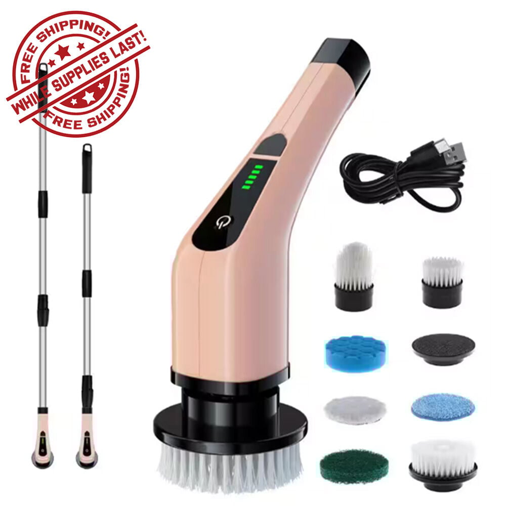 image of 7 in 1 Electric Spin Scrubber Cordless Cleaning Brush with Extendable Handle, Pink