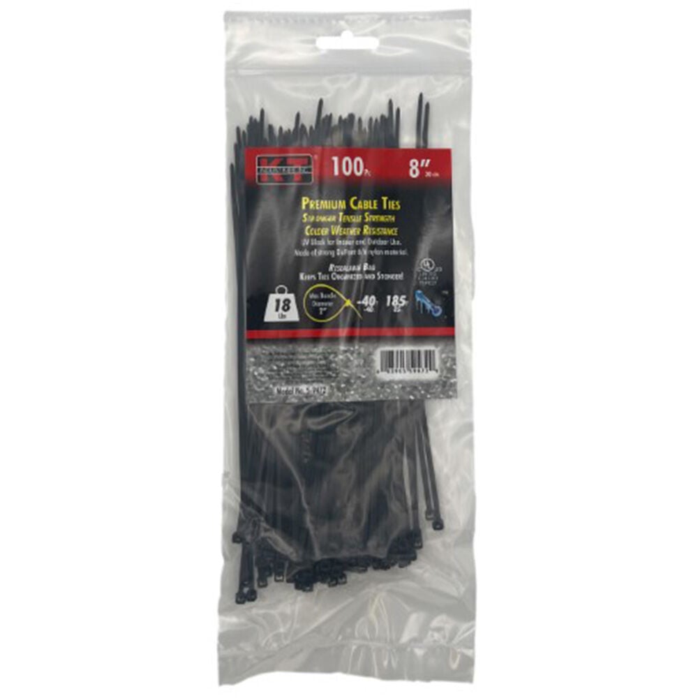 image of 8 in Ultra Light Duty Premuim Cable Ties, UV Black, 100 pc