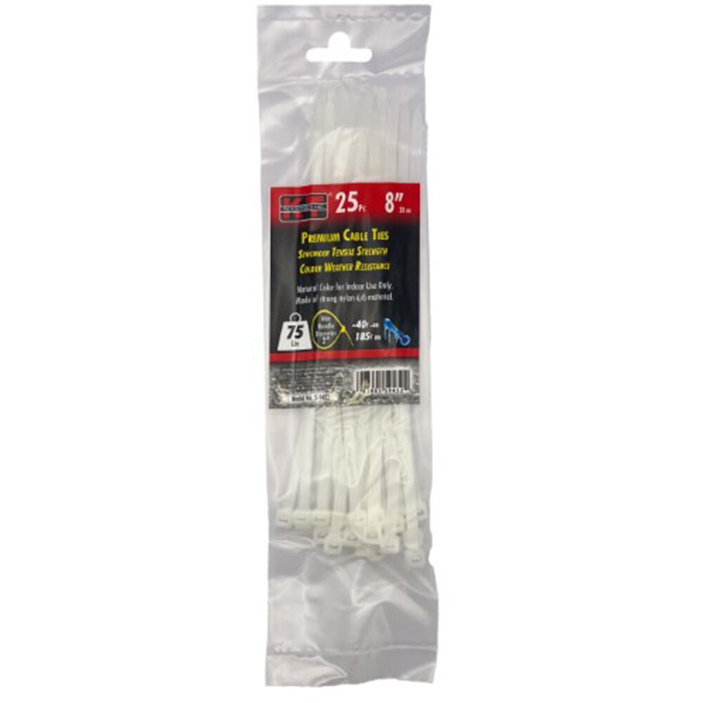 image of 8 in Standard Duty Premuim Cable Ties, Natural, 25 pc