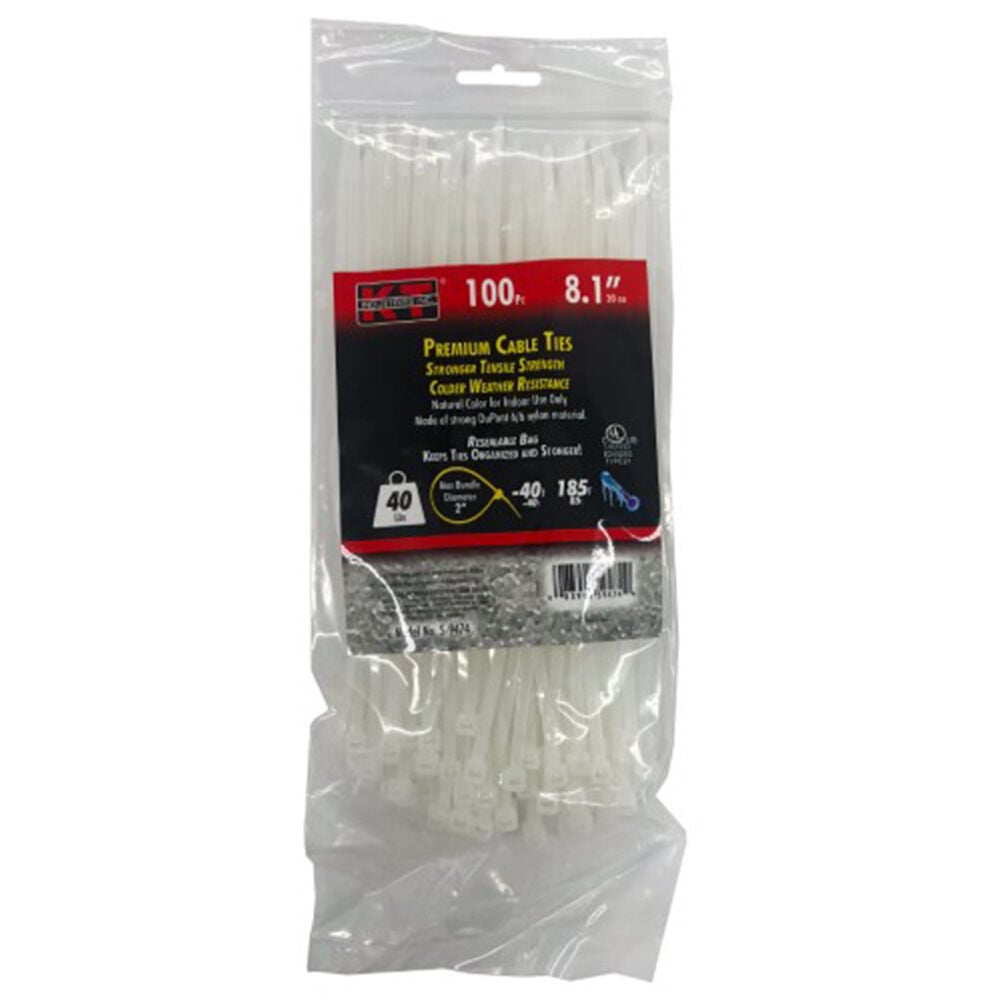 image of 8.1 in Light Duty Premuim Cable Ties, Natural, 100 pc
