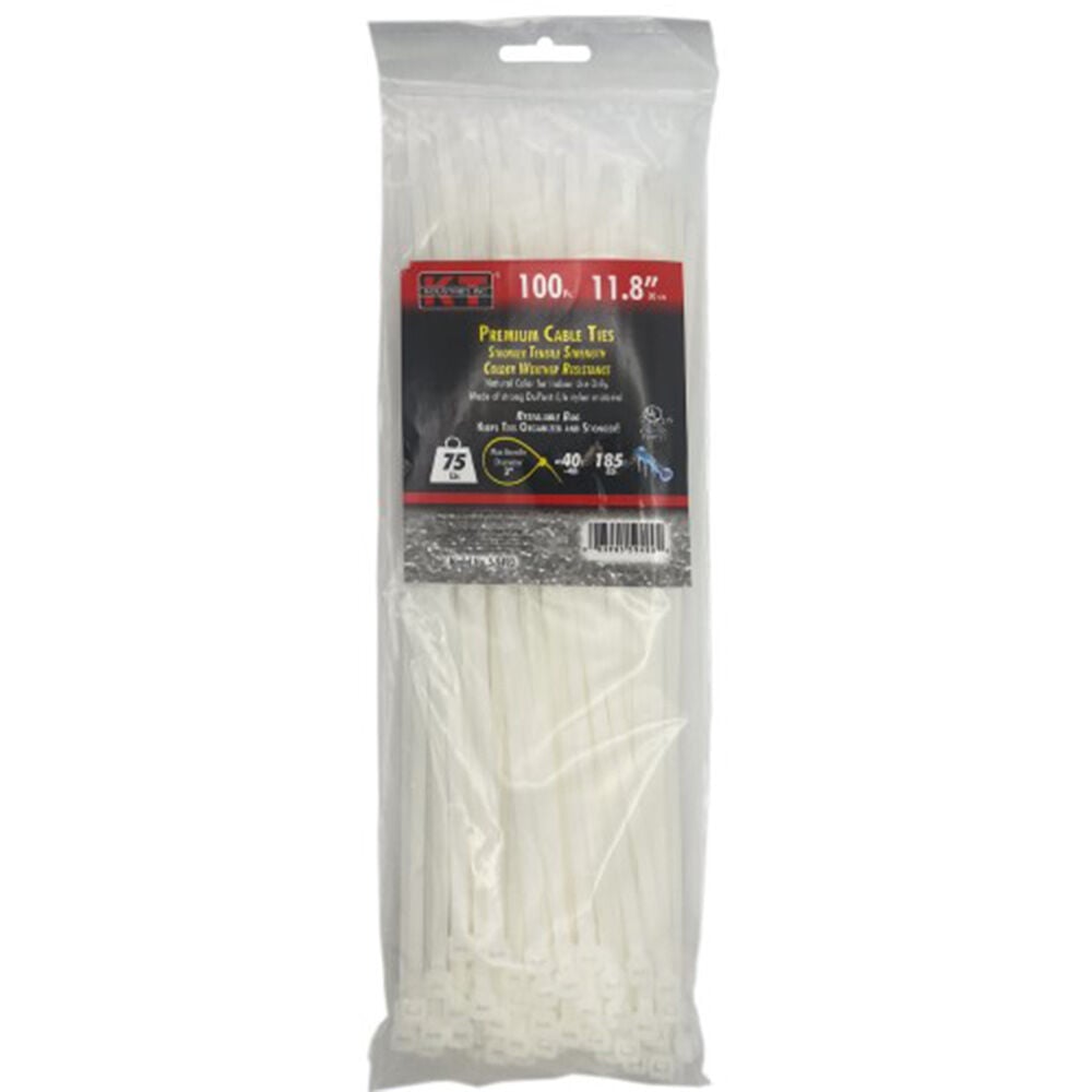 image of 11.8 in Standard Duty Premium Cable Ties, Natural, 100 pc