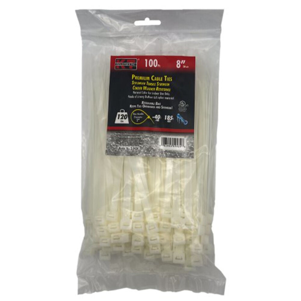 image of 8 in Heavy Duty Premuim Cable Ties, Natural, 100 pc