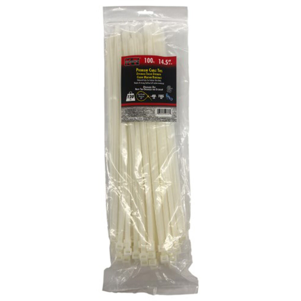 image of 14.5 in Heavy Duty Premium Cable Ties, Natural, 100 pc