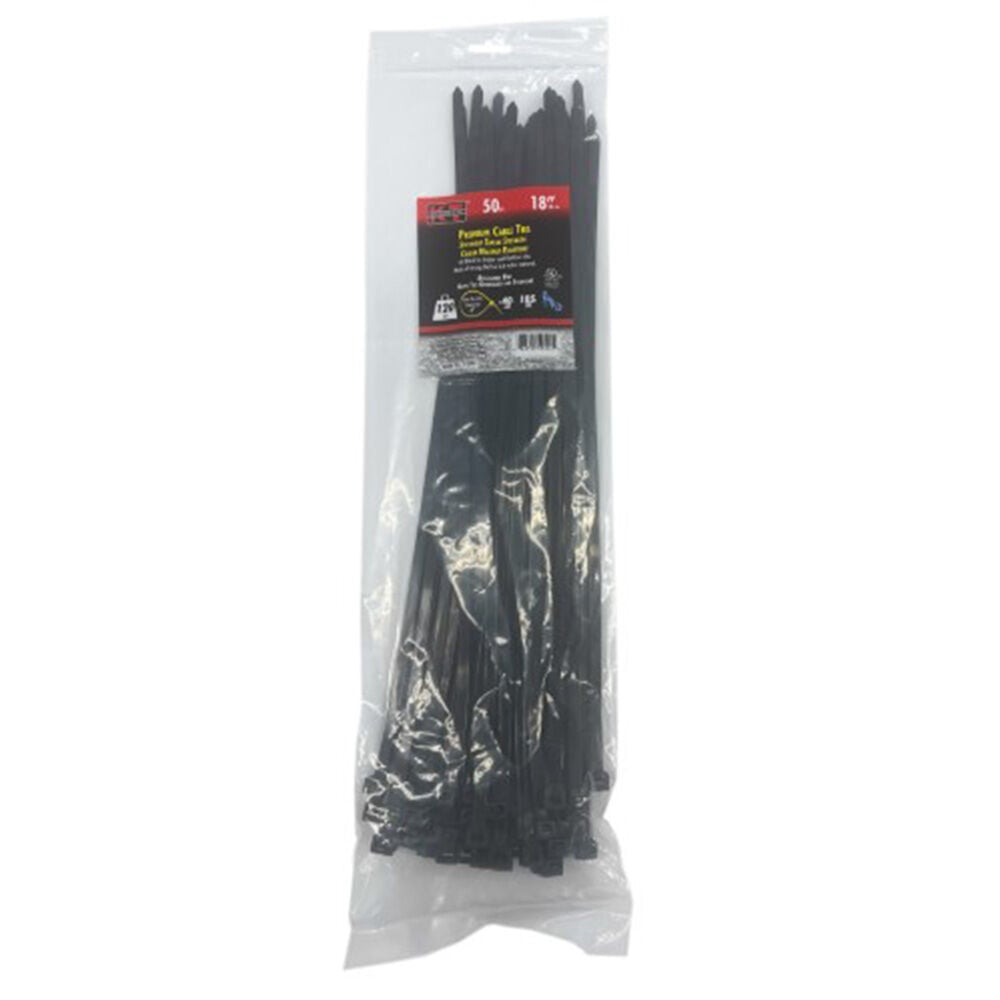 image of 18 in Extra Heavy Duty Premium Cable Ties, UV Black, 50 pc
