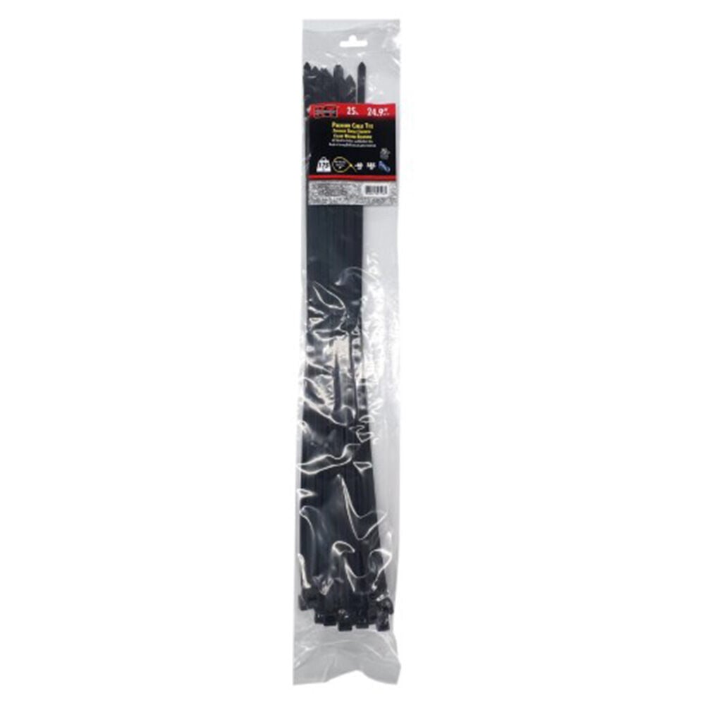 image of 24.9 in Extra Heavy Duty Premium Cable Ties, UV Black, 25 pc