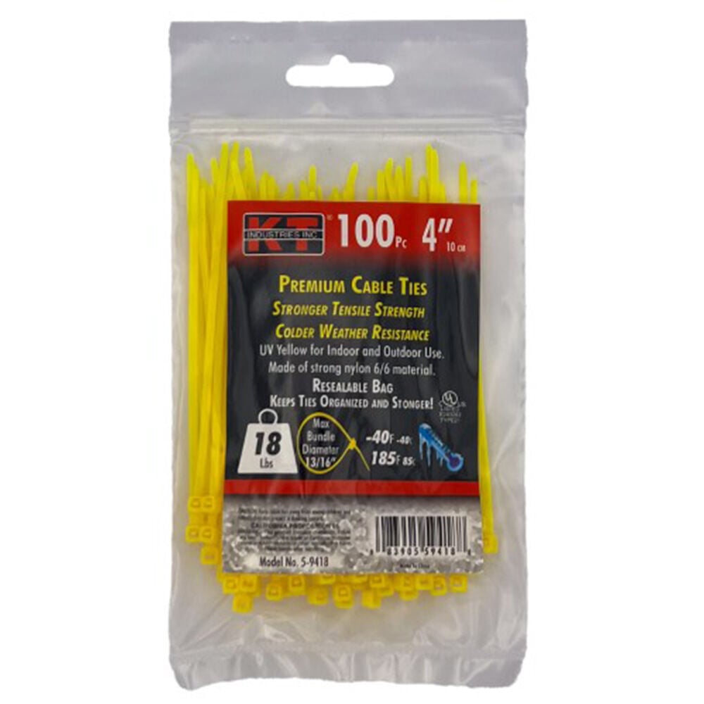 image of 4 in Ultra Light Duty Premuim Cable Ties, Yellow, 100 pc