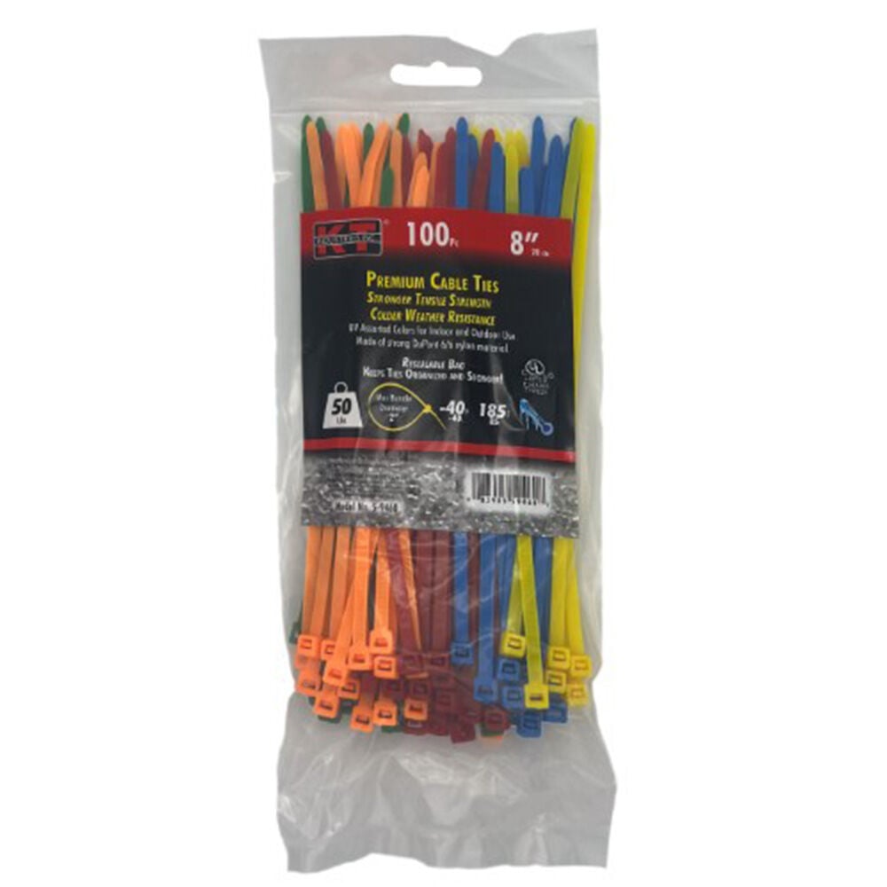 image of 8 in Standard Duty Premium Cable Ties, Assorted, 100 pc