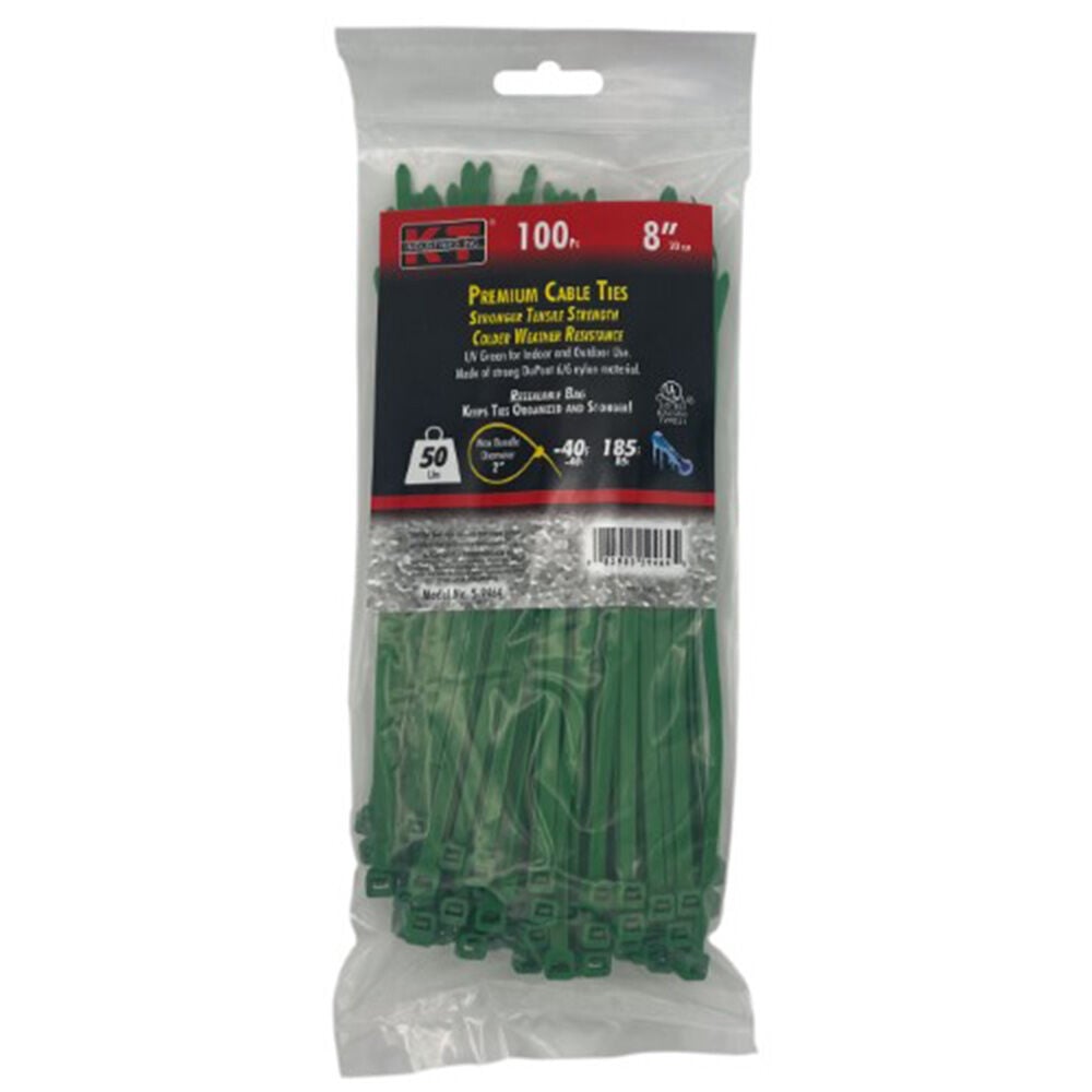 image of 8 in Standard Duty Premium Cable Ties, Green, 100 pc